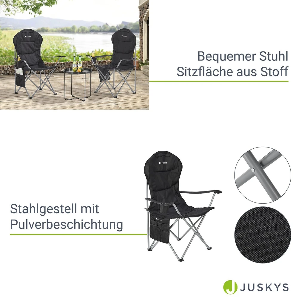 Juskys Stovyklavimo kėdė Lido su butelių laikikliu ir nešiojimo krepšiu 62x62x102 cm juoda