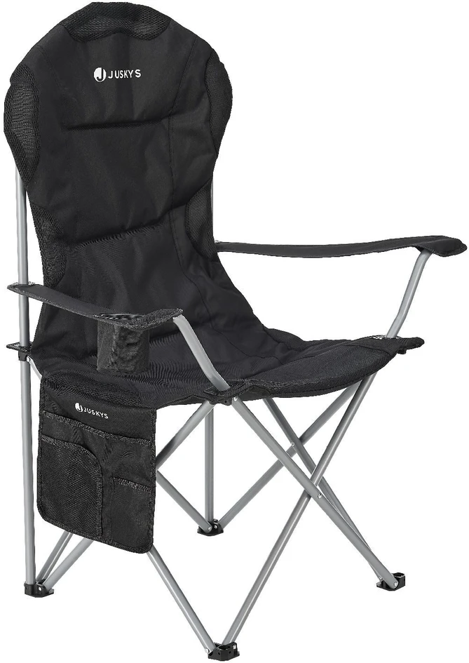 Juskys Stovyklavimo kėdė Lido su butelių laikikliu ir nešiojimo krepšiu 62x62x102 cm juoda