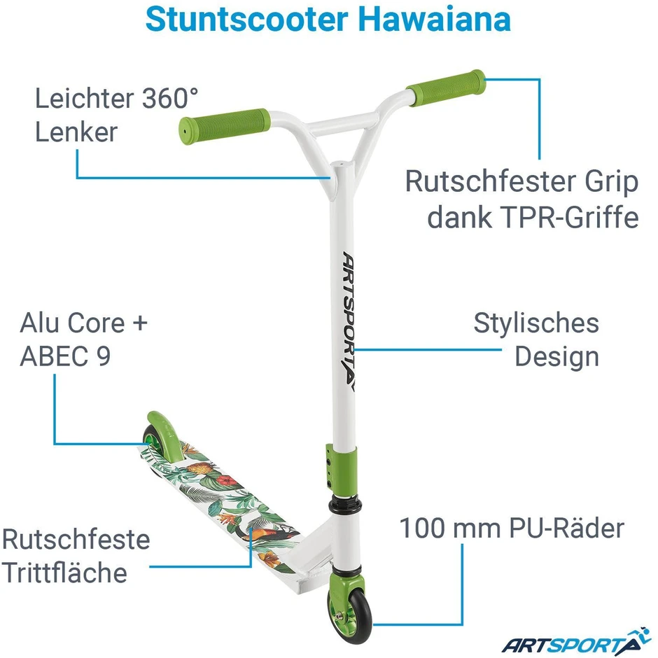Juskys Stunt paspirtukas Hawaiana 50x10 cm raudonas dūmas