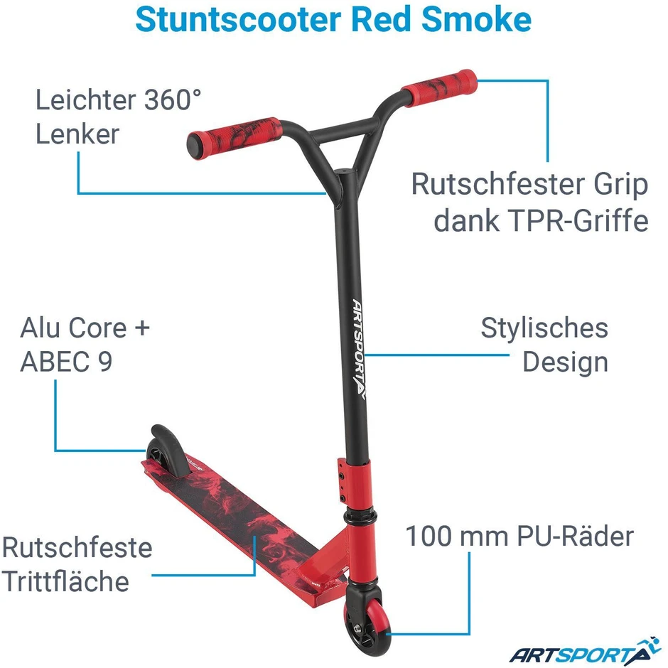 Juskys Stunt paspirtukas Homestar Raudona Smoke 50x10 cm raudonas