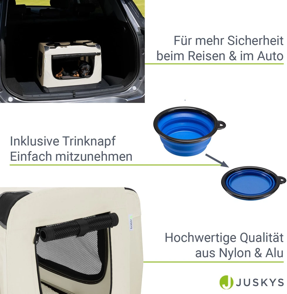 Juskys Sulankstoma šunų transportavimo dėžė Lassie M 50x34x36 cm smėlio spalvos