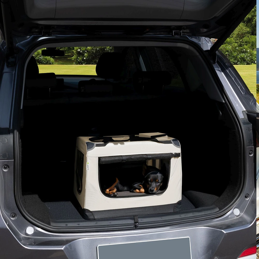 Juskys Sulankstoma šunų transportavimo dėžė Lassie M 50x34x36 cm smėlio spalvos