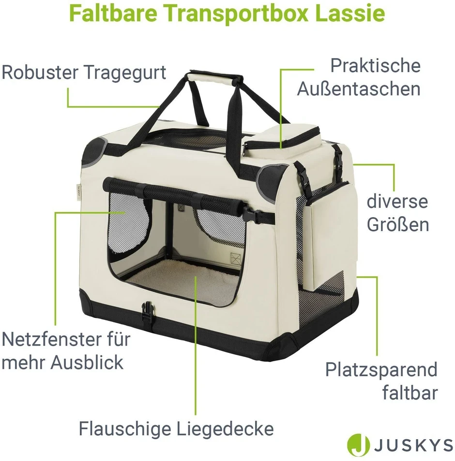 Juskys Sulankstomas šunų transportavimo krepšys Lassie S 50x34x36 cm pilkas