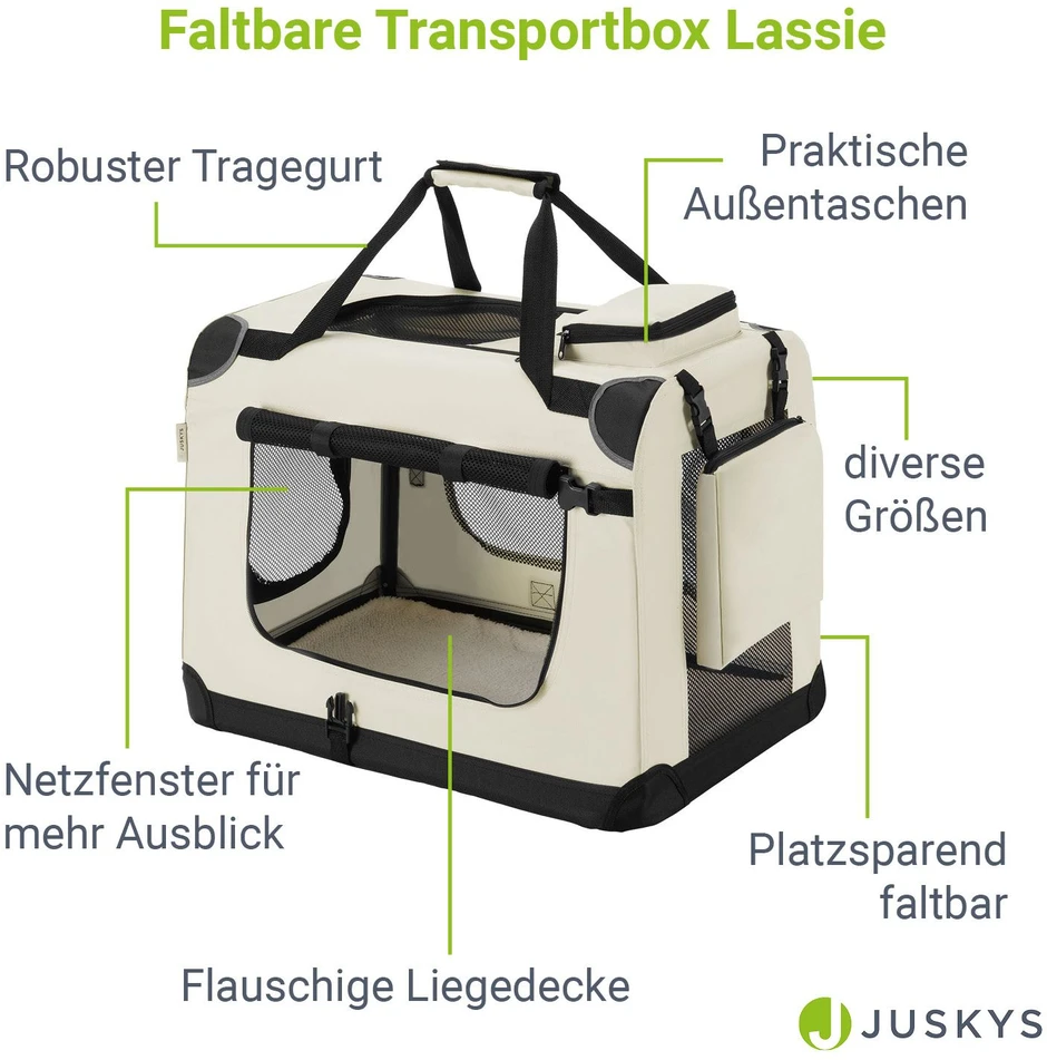 Juskys Šuns transportavimo dėžė Lassie L sulankstoma smėlio spalvos