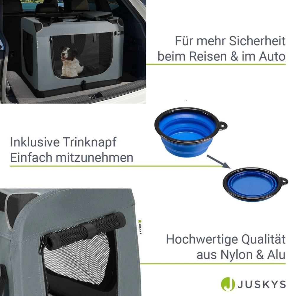 Juskys Sulankstoma šunų transportavimo dėžė Lassie XL tamsiai pilka