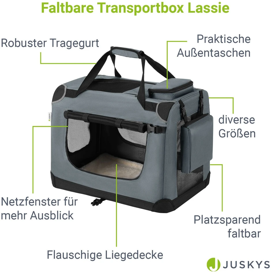 Juskys Sulankstoma šunų transportavimo dėžė Lassie XL tamsiai pilka