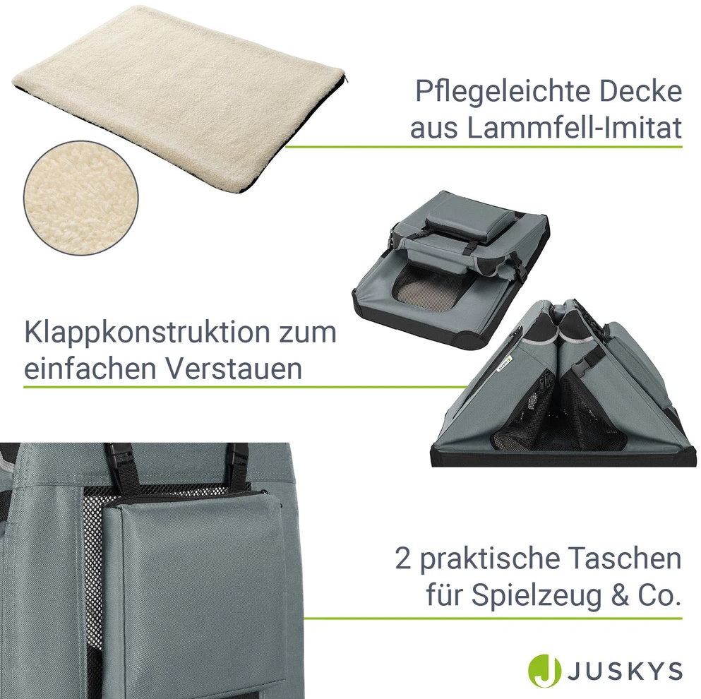 Juskys Sulankstoma šunų transportavimo dėžė Lassie XL tamsiai pilka