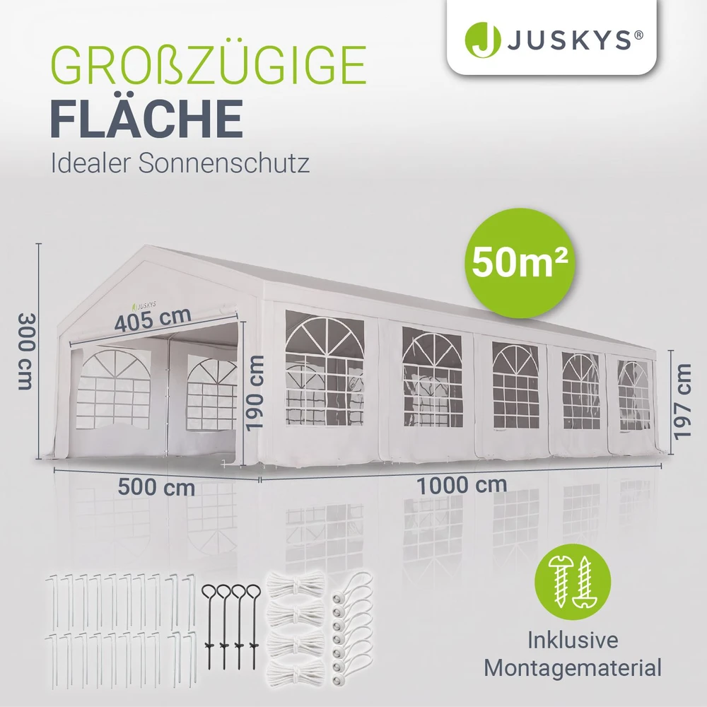 Juskys Šventinė palapinė Gala 5x10 m balta