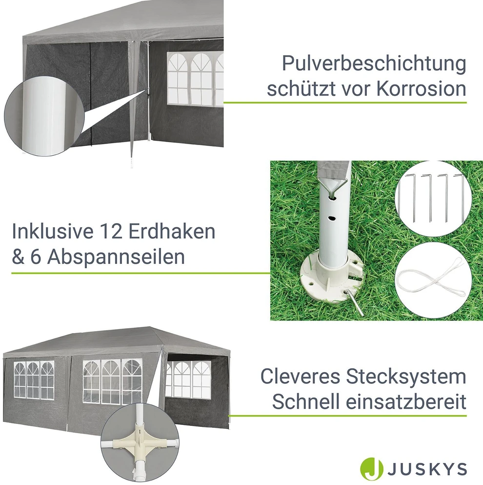 Juskys Šventinė palapinė 3x6 m su šoninėmis sienelėmis tamsiai pilka