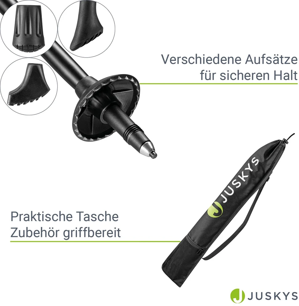 Juskys Trekking lazdų rinkinys, 2 vnt., reguliuojamas 65-135 cm, juodos spalvos