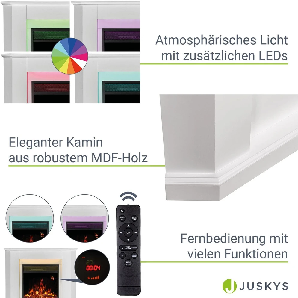Juskys Trikampis elektrinis židinys 1000/2000 W, baltas