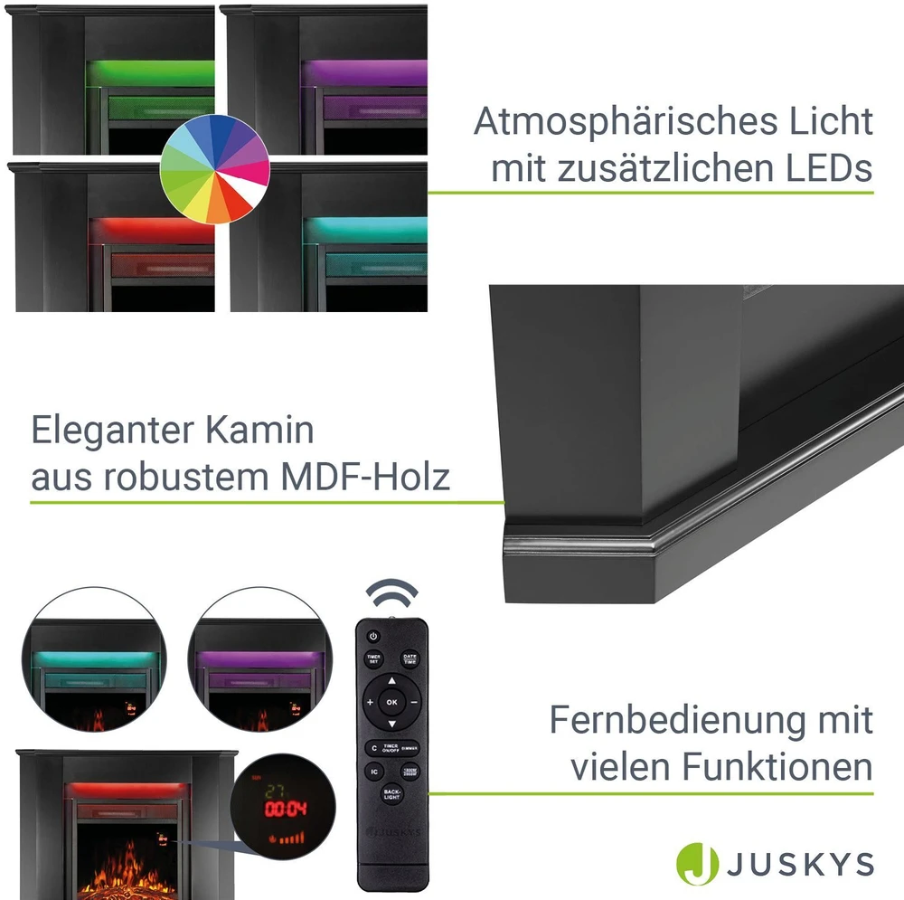 Juskys Trikampis elektrinis židinys 1000/2000 W, juodas