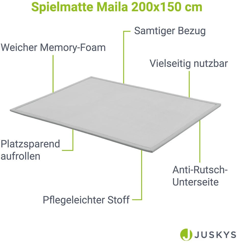 Juskys Vaikiška žaidimų kilimėlis Maila 200x150 cm pilka