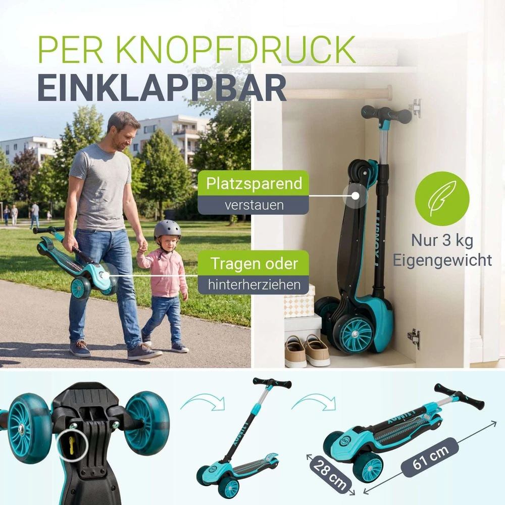 Juskys Vaikiškas paspirtukas Lumox 59x28x81 cm juodas