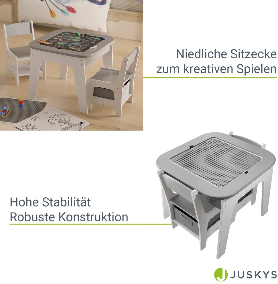 Juskys Vaikiškas stalas ir kėdžių komplektas Milou 3 dalių pilkas