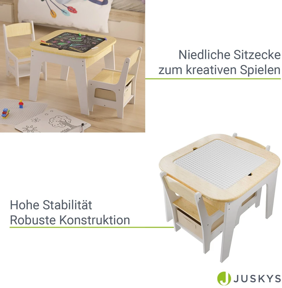 Juskys Vaikiškas stalas ir kėdžių rinkinys Milou natūralus