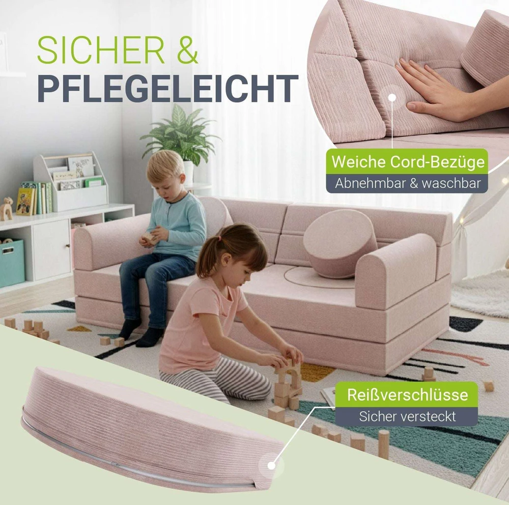 Juskys Vaikiškas žaidimų sofa Kayo 150x75x50 cm rožinė