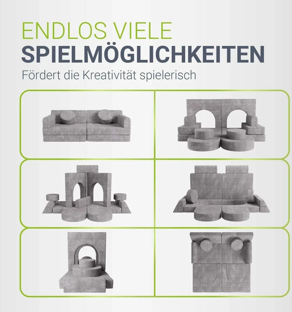 Juskys Vaikiškas žaidimų sofa Kayo 150x75x50 cm šviesiai pilkas kordas