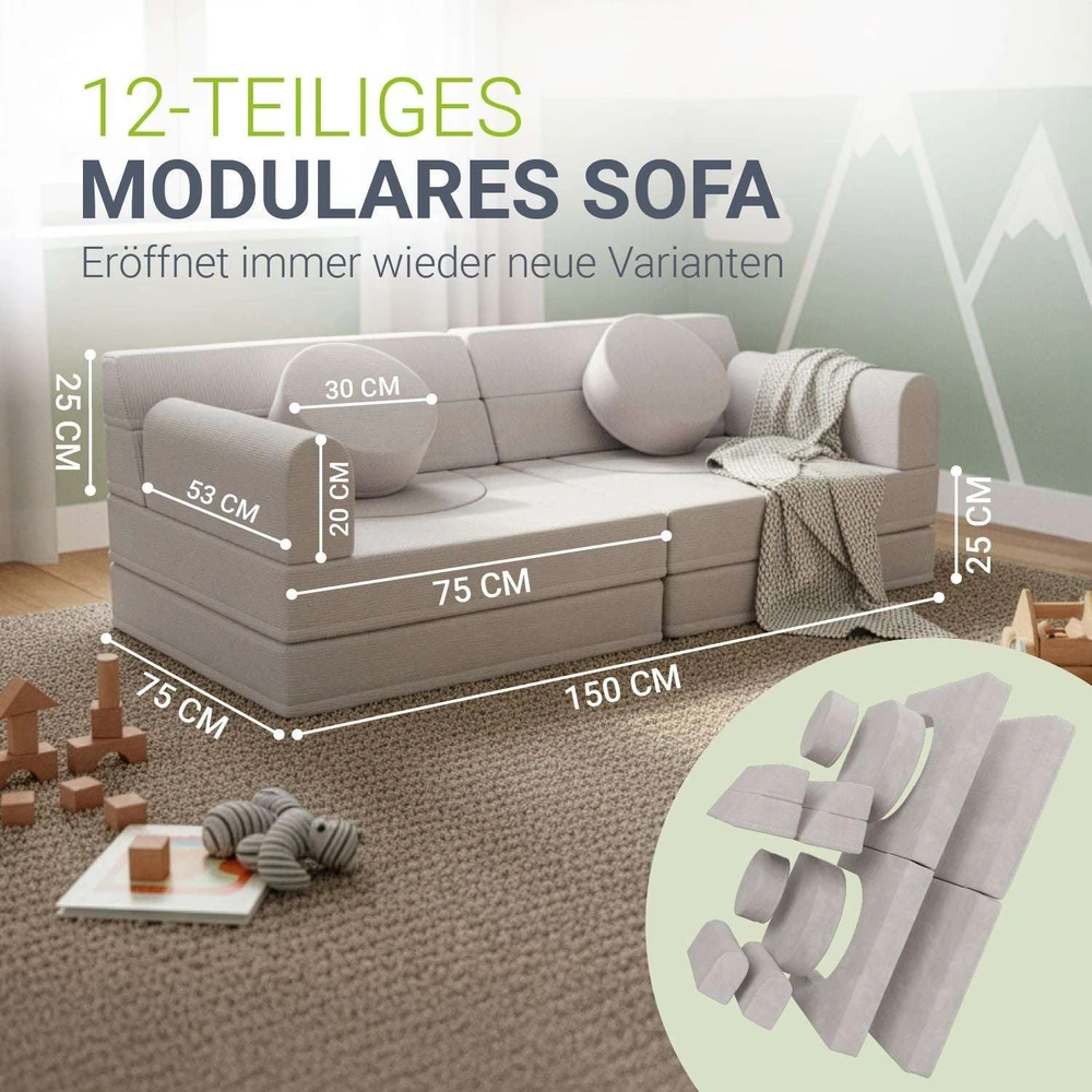 Juskys Vaikiškas žaidimų sofa Kayo 150x75x50 cm smėlio spalvos