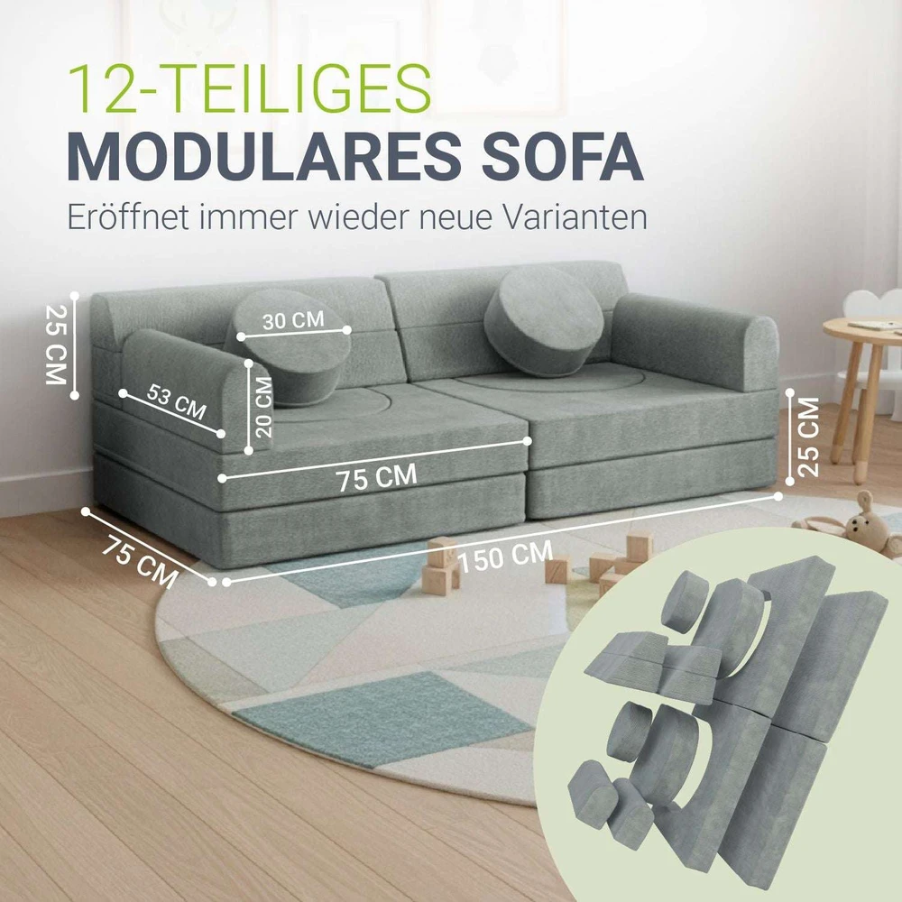 Juskys Vaikiškas žaidimų sofa Kayo 150x75x50 cm šviesiai žalia