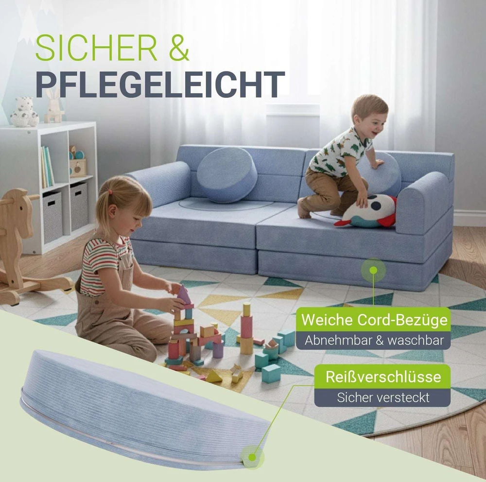 Juskys Vaikiškas žaidimų sofa Kayo 150x75x50 cm šviesiai mėlynas