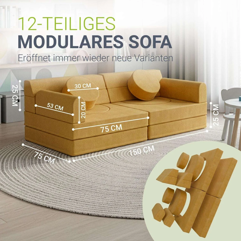 Juskys Vaikiškas žaidimų sofa Kayo 150x75x50 cm geltona