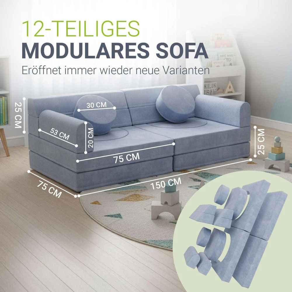 Juskys Vaikiškas žaidimų sofa Kayo 150x75x50 cm šviesiai mėlynas
