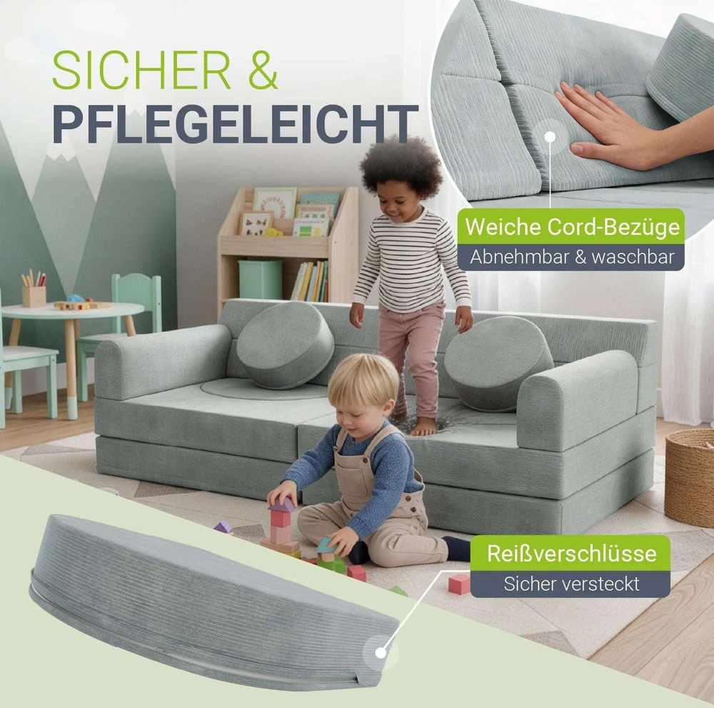 Juskys Vaikiškas žaidimų sofa Kayo 150x75x50 cm šviesiai žalia