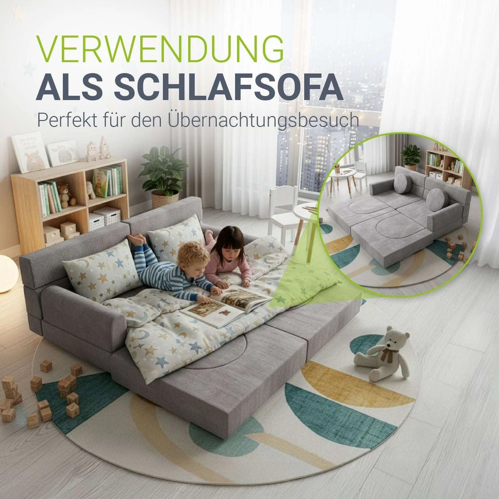 Juskys Vaikiškas žaidimų sofa Kayo 150x75x50 cm šviesiai pilkas kordas