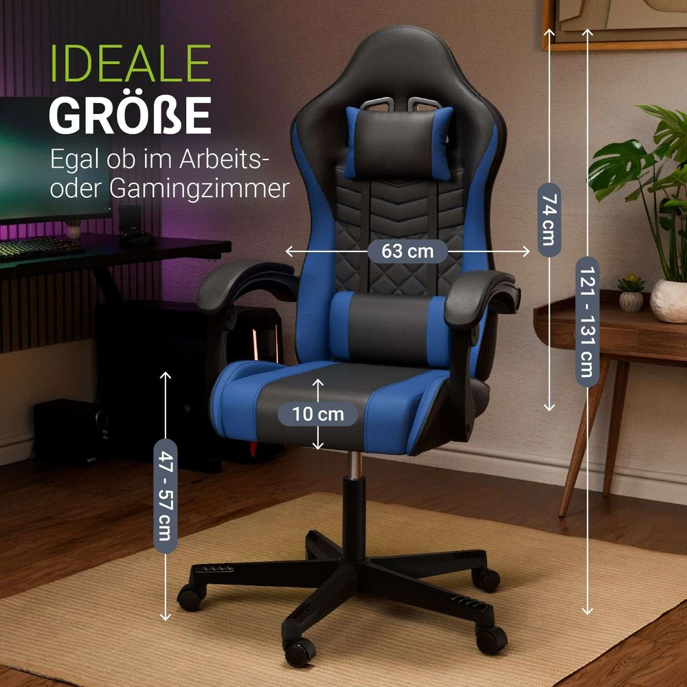 Juskys Žaidimų kėdė HyperSeat 63x67x121–131 cm juoda/mėlyna