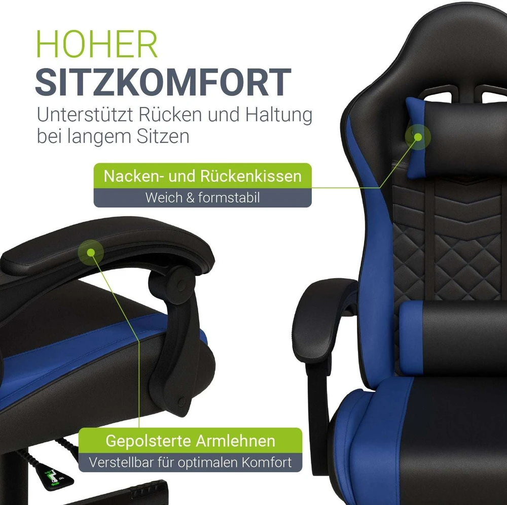 Juskys Žaidimų kėdė HyperSeat 63x67x121–131 cm juoda/mėlyna