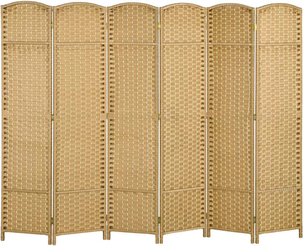HOMCOM 6 dalių širma 240 x 170 cm kambario pertvara iš bambuko, sulankstoma sienelė, privatumo uždanga svetainei, natūrali