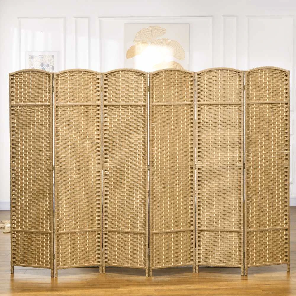HOMCOM 6 dalių širma 240 x 170 cm kambario pertvara iš bambuko, sulankstoma sienelė, privatumo uždanga svetainei, natūrali