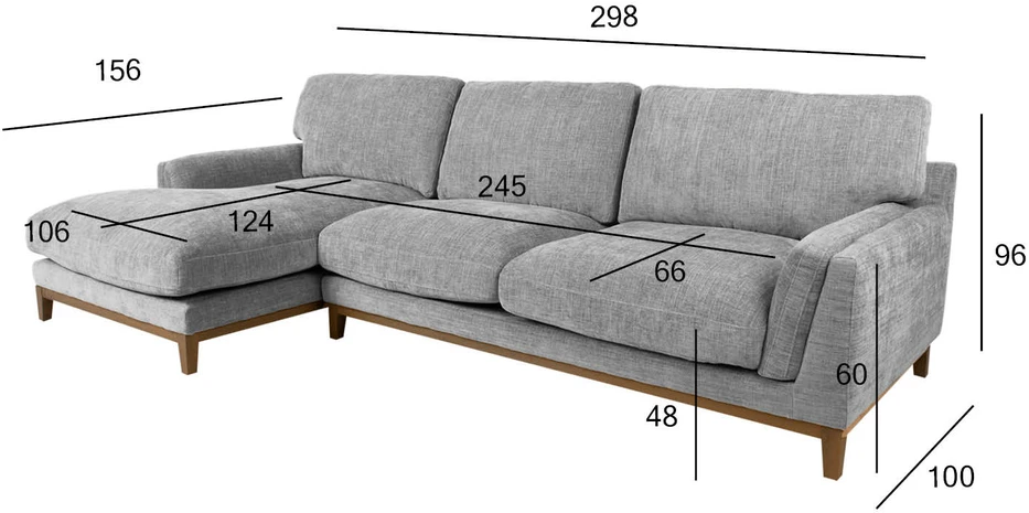 Kampinė sofa BASIL kairiojo kampo, pilka