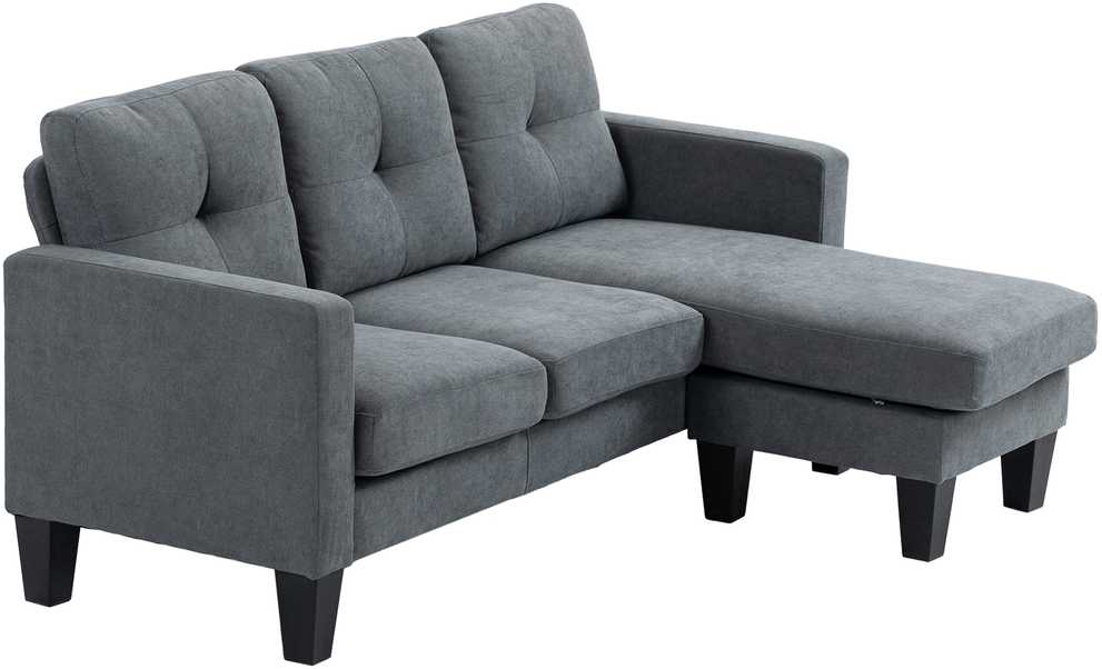 HOMCOM L-formos kampinė sofa su reversine šezlongu, spyruokliniu bloku, didelio tankio putplasčiu, lino išvaizdos audiniu, skirta svetainei ar miegamajam, tamsiai pilka