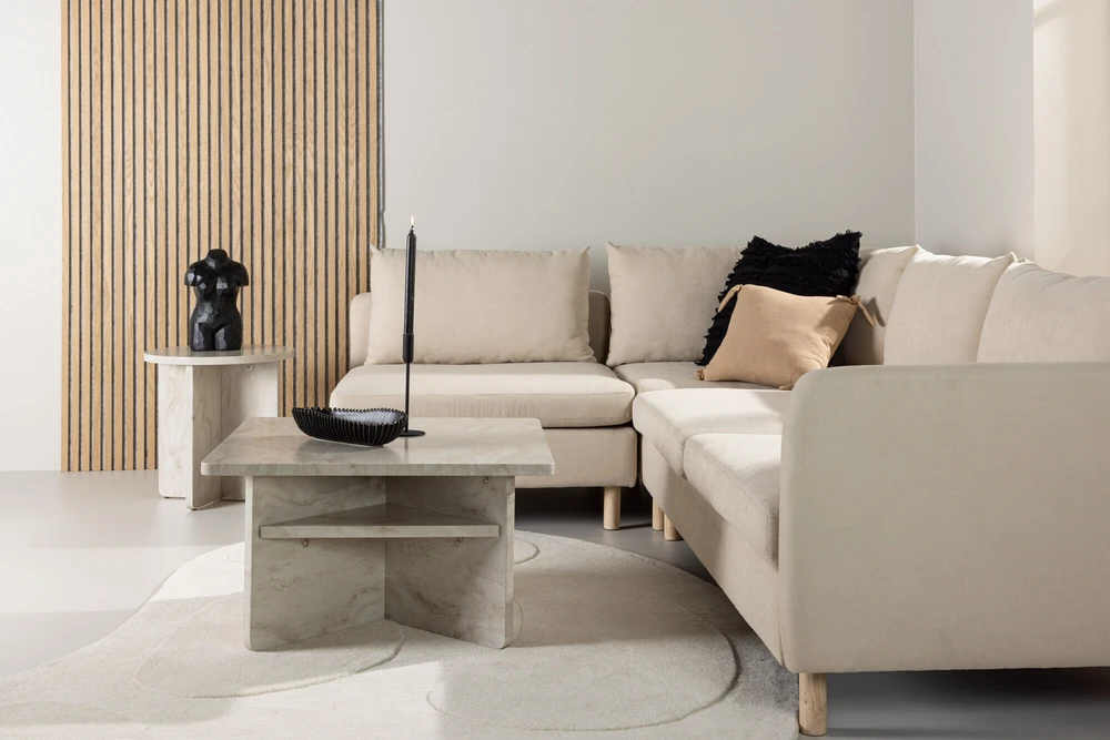 Kampinis sofa, Zero, 295x195 cm, kreminis