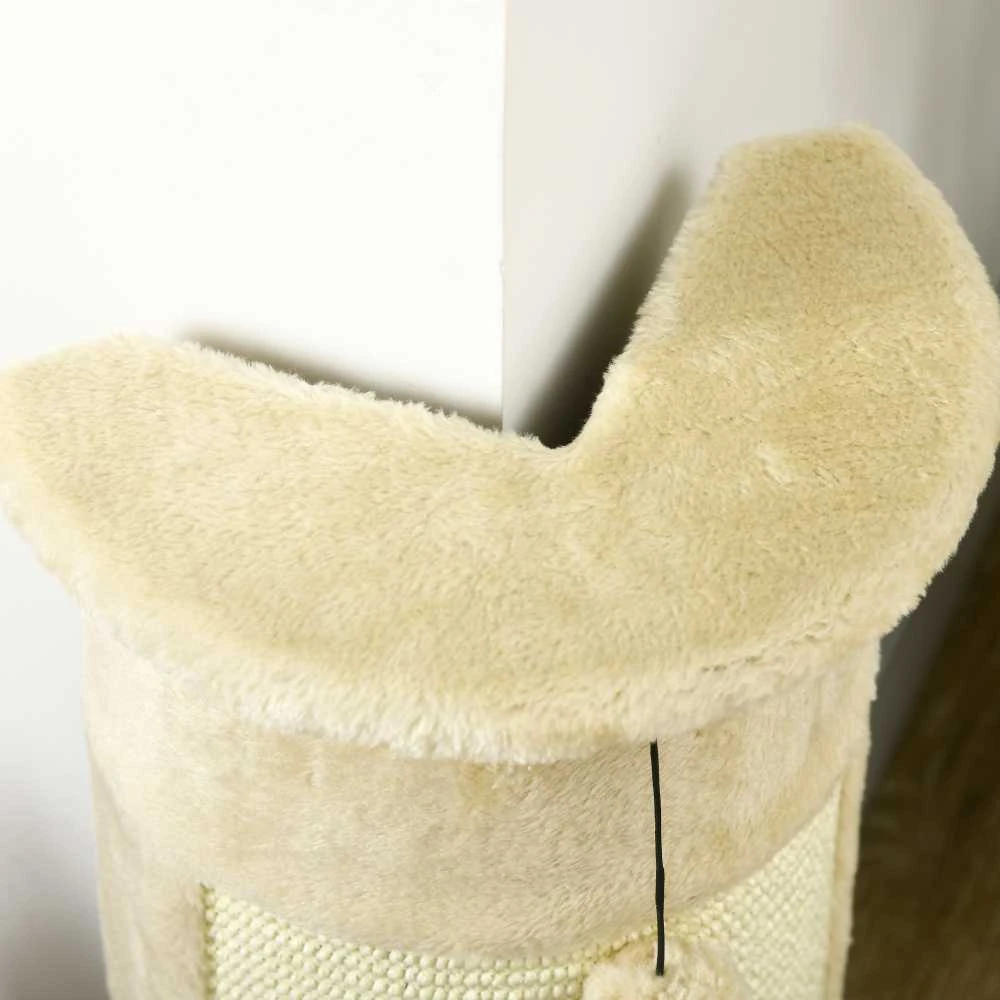 PawHut kampinis draskyklės stulpas 58 cm, draskyklė katėms su draskymo kamuoliuku, iš sizalio, kreminės baltos spalvos