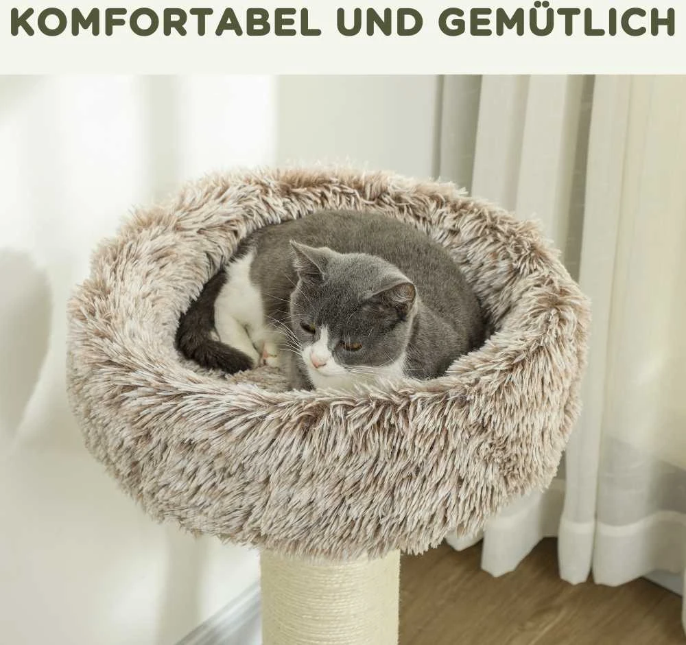 PawHut draskyklė katėms, 87 cm aukščio, su guoliu, storu stulpu, sizalio draskymo stulpais, katėms iki 6kg, vidaus naudojimui, ruda