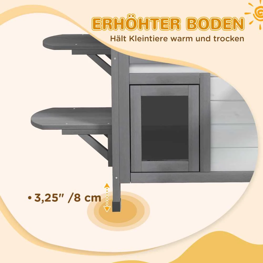 PawHut medinis kačių namelis, lauko būdelė katėms su laiptais, 2 aukštų, namelis mažiems gyvūnams iki 4,5kg, baltas, 78 x 55,5 x 91 cm