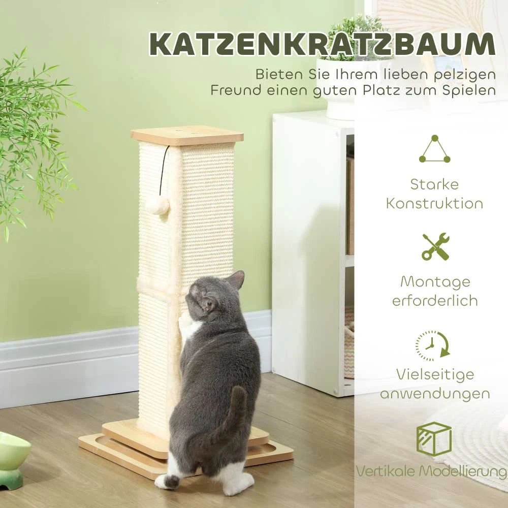 PawHut 3-in-1 draskyklė, 67 cm draskymo stulpas, sisalinis kačių draskytuvas su žaisliniu kamuoliuku, draskyklė katėms, kačių baldai, vidaus naudojimui, ąžuolo spalvos
