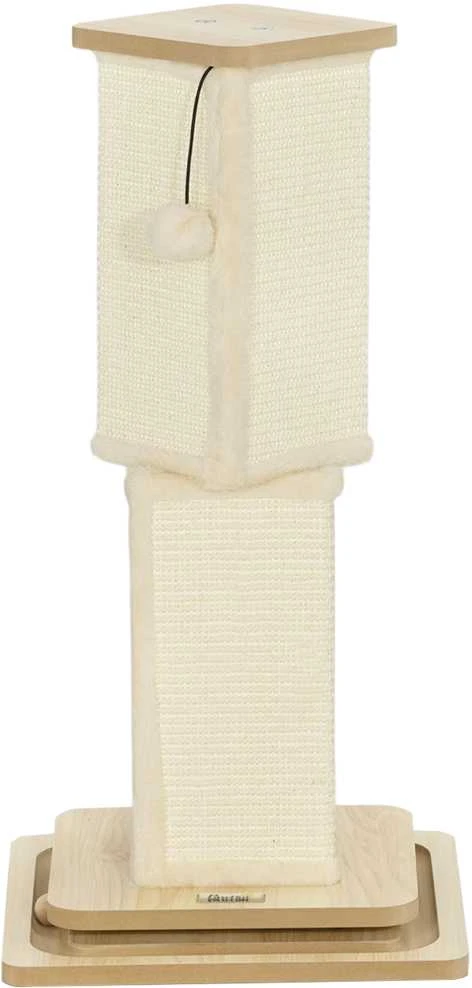PawHut 3-in-1 draskyklė, 67 cm draskymo stulpas, sisalinis kačių draskytuvas su žaisliniu kamuoliuku, draskyklė katėms, kačių baldai, vidaus naudojimui, ąžuolo spalvos