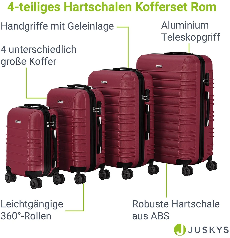Kelioninis Juskys Kietasis lagaminų rinkinys Rom 4 vnt raudonas
