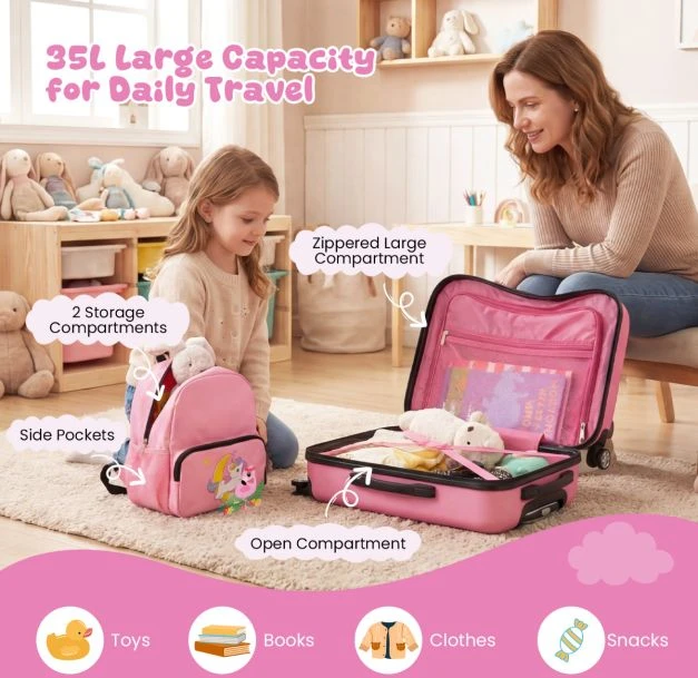 Kelioninis Promotions Vaikiškų lagaminų rinkinys 2 vnt. 47 cm lagaminas ir 28 cm kuprinė rožinė