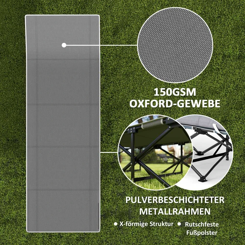 Outsunny sulankstoma kempingo lova, kelioninė lova su šonine kišene, čiužiniu, neslystanti, svečių lova, atlaikanti iki 150 kg, lauko, Oksfordo audinys, juoda, 190 x 67 x 37 cm