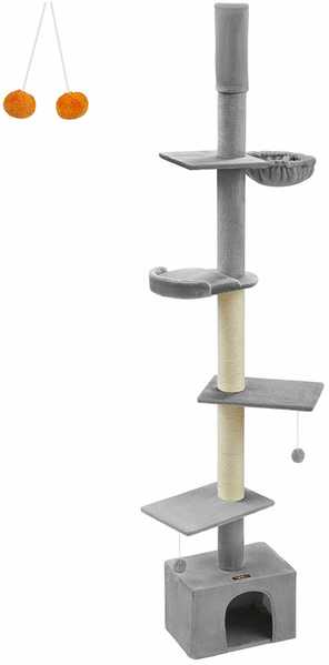 Songmics Feandrea Kačių medis lubų aukščio 231-291 cm reguliuojamo aukščio šviesiai pilkas