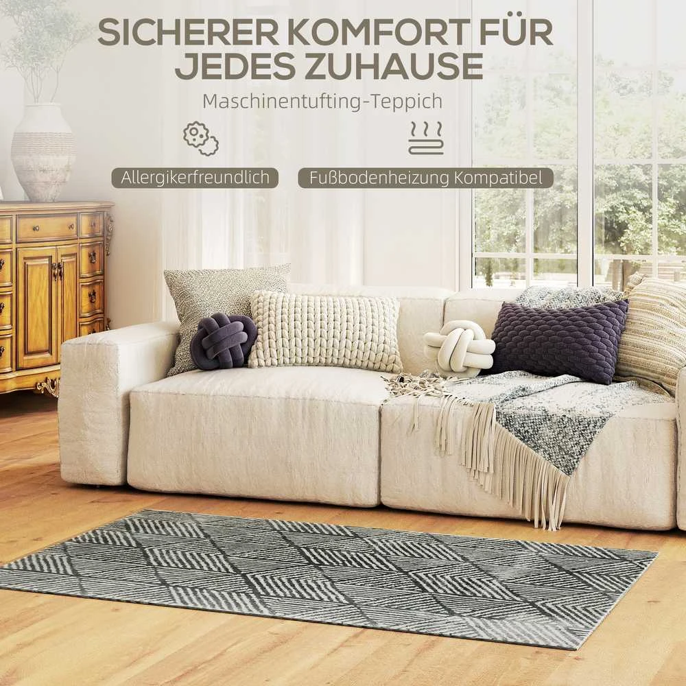 HOMCOM kilimas, modernaus stiliaus svetainės kilimas, plaunamas kilimas, kilimas svetainei, miegamajam, 150 x 80 cm, tamsiai pilkas
