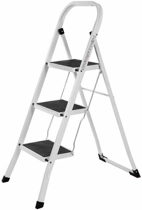 Songmics Namų ūkio kopėčios 3 pakopos Baltos spalvos