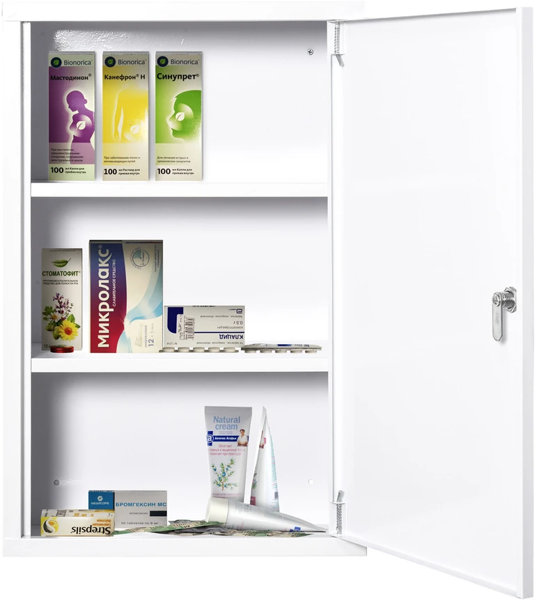 kleankin pirmosios pagalbos vaistinėlė, medicininė spintelė, 3 skyriai, rakinama, plieninė, balta, 40x18x60 cm