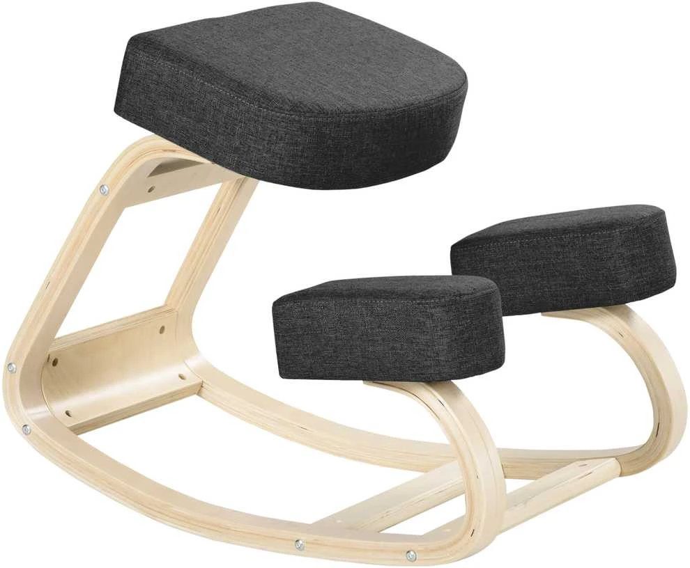 Vinsetto kėdė klūpėjimui, ergonomiška kėdė, minkšta kėdė sveikai sėdėjimo laikysenai, beržo mediena, keliamoji galia 120 kg, juoda