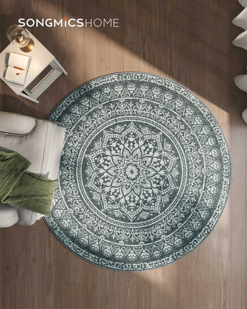 SONGMICS HOME Apvalus kilimas 160 cm skersmens Boho stiliaus antracito pilkos spalvos